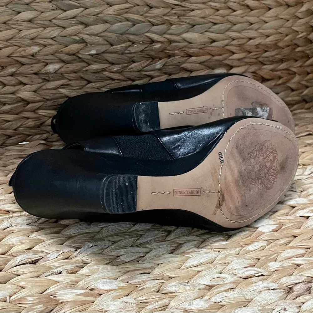 Vince Camuto Open Toe‎ Wedge Booties Black Leather